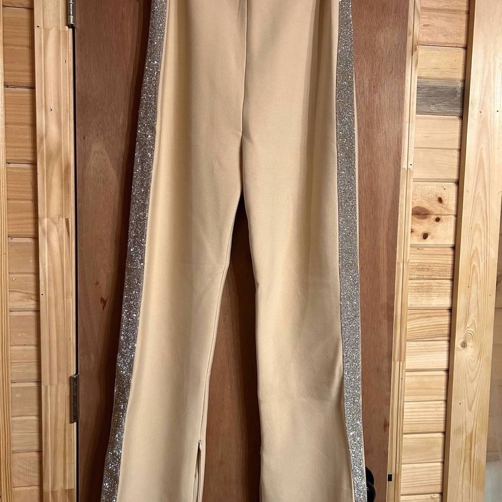 AKIRA Cream Pants with Silver Side Stripes